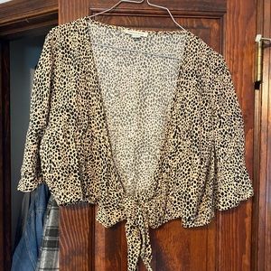 Cheeta Print, Tie Front Blouse